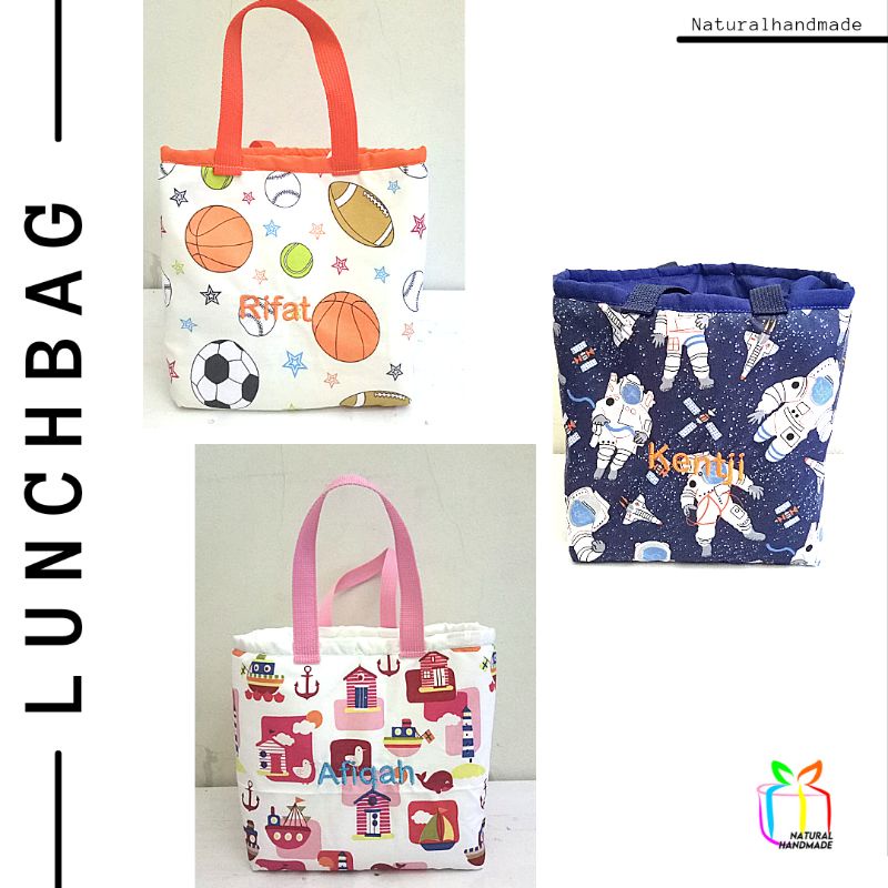 

SOUVENIR KENAIKAN KELAS, AQIQAH, GOODIEBAG ULANG TAHUN ANAK HANDMADE CUSTOM-LUNCH BAG KATUN