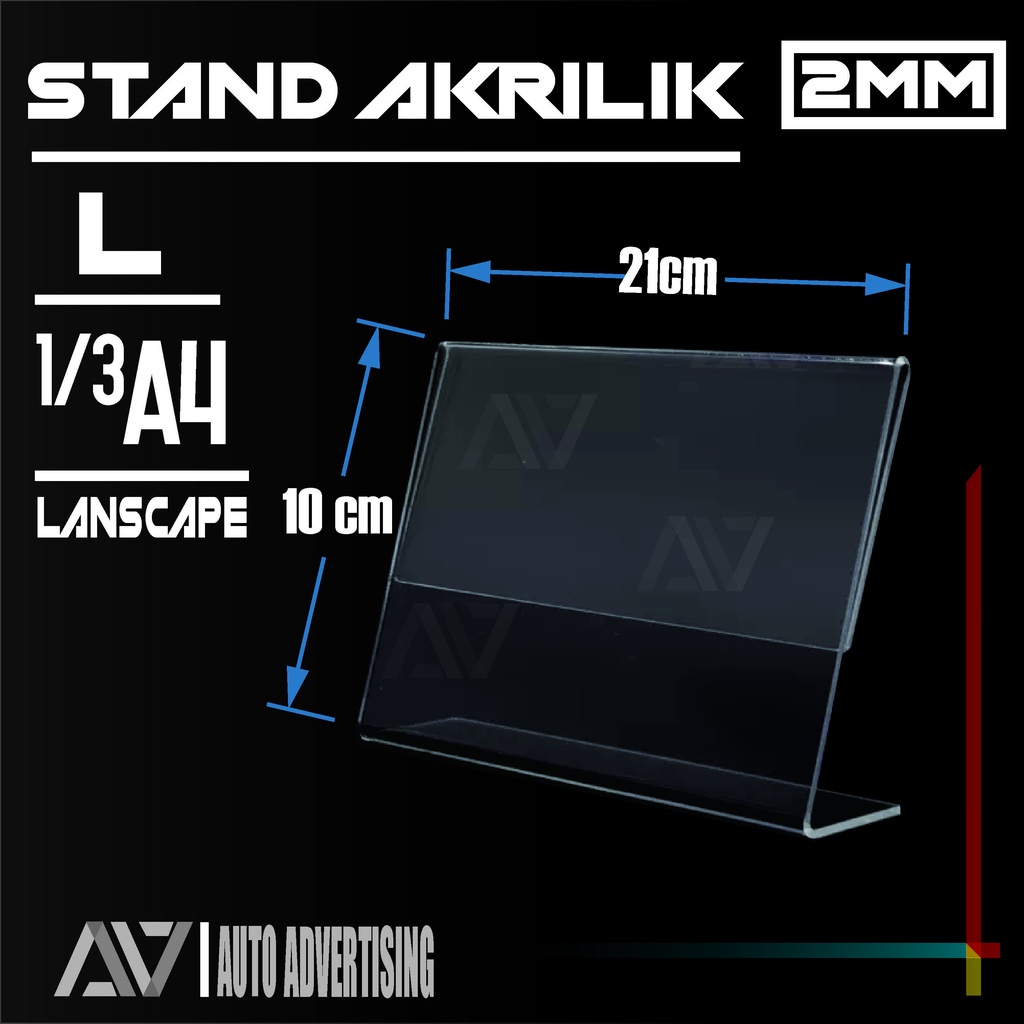 

STAND 1/3 A4 10 CM X 21 CM L DAN T AKRILIK KERTAS BROSUR POSTER KANTOR MIKA ACRYLIC DAFTAR LANSCAPE DUDUKAN PAPAN NOMOR MEJA KONTER PULSA BENING MEDIA PROMOSI TENT CARD MENU NOMER TOKO RESTORAN PORTRAIT MURAH TERLARIS STATIONERY SEKOLAH PROMO CARD