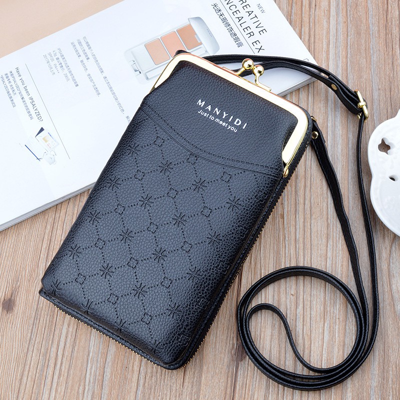 DOMPET HP SELEMPANG WANITA KULIT KOREA HITAM KEKINIAN WA256B5 EASTON TALI SLING IMPORT PANJANG BATAM