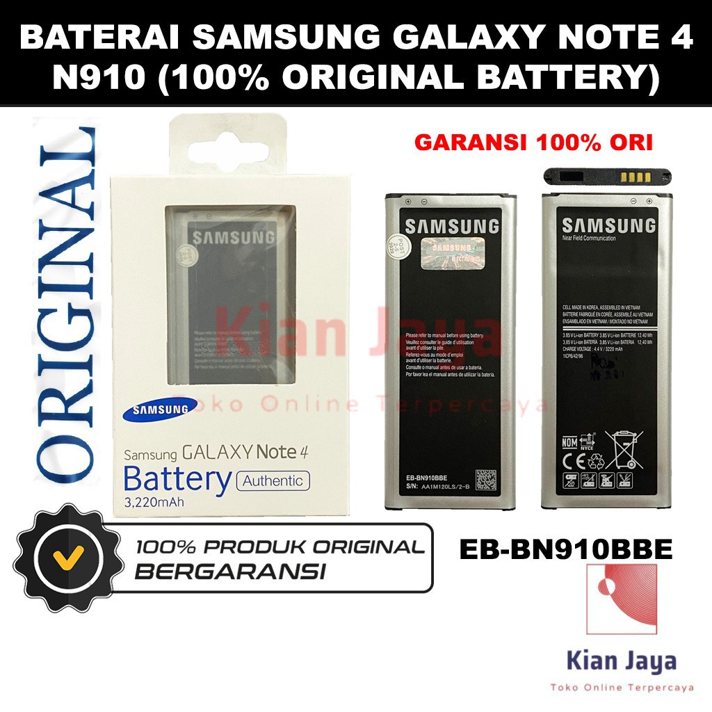 [Garansi 100% Ori] Baterai Samsung Galaxy Note 4 / Batre Batrai Battery Hp N910 Original