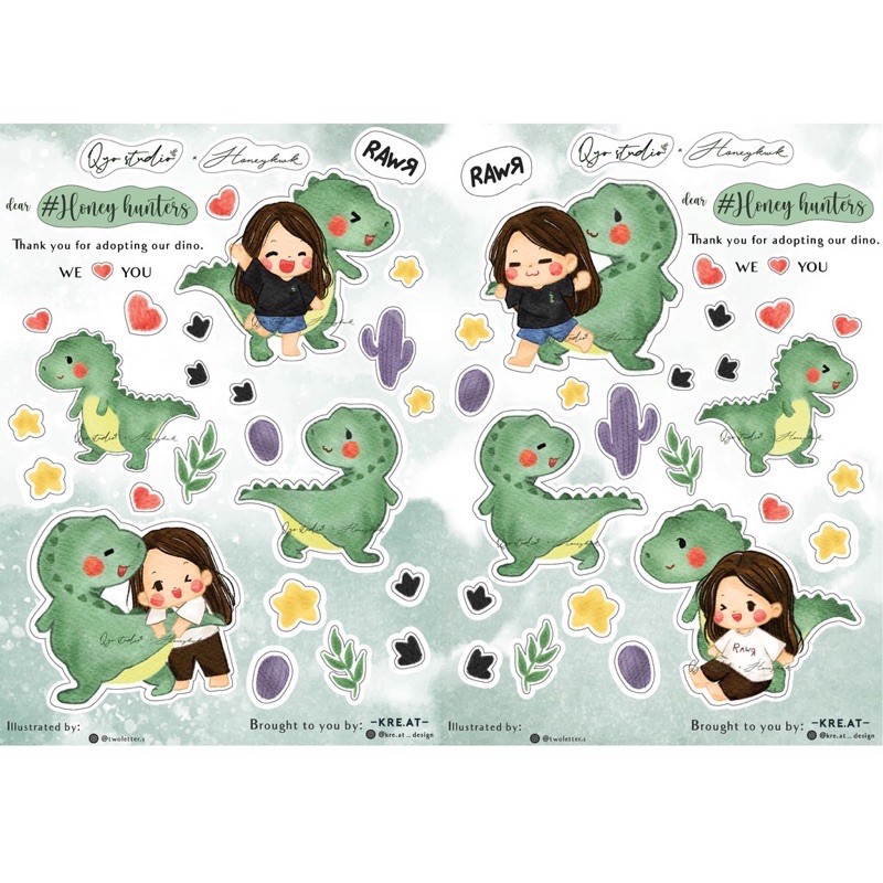 

Qyostudio x Honeykwk - Sticker Dino set (2pcs)