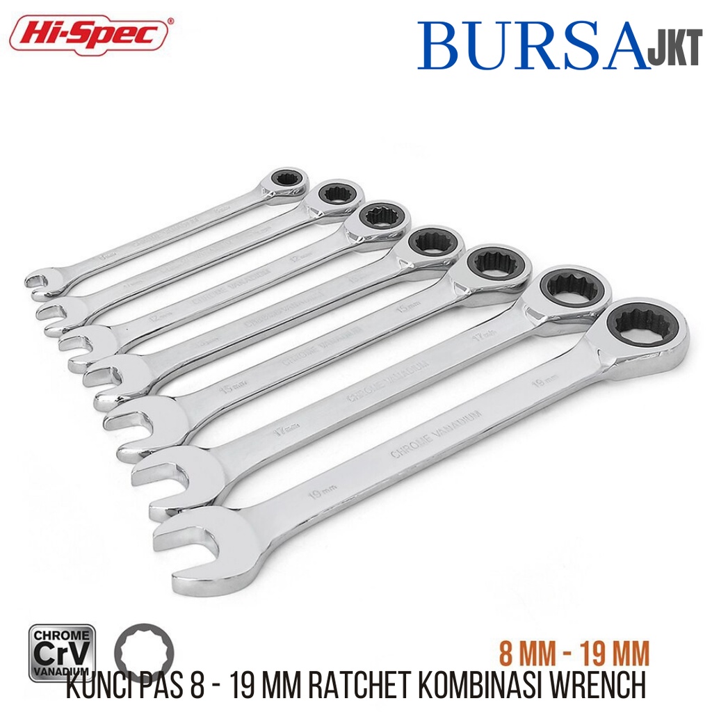 KUNCI RING PAS RATCHET KOMBINASI 2IN1 CHROME VANADIUM HAND TOOL 7IN1 MODEL SUSUN PLASTIK