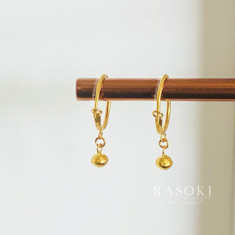 ANTING BULAT GANTUNG 2 gram EMAS LONDON EMAS 24K KADAR 99,99% : TOKO MAS RASOKI