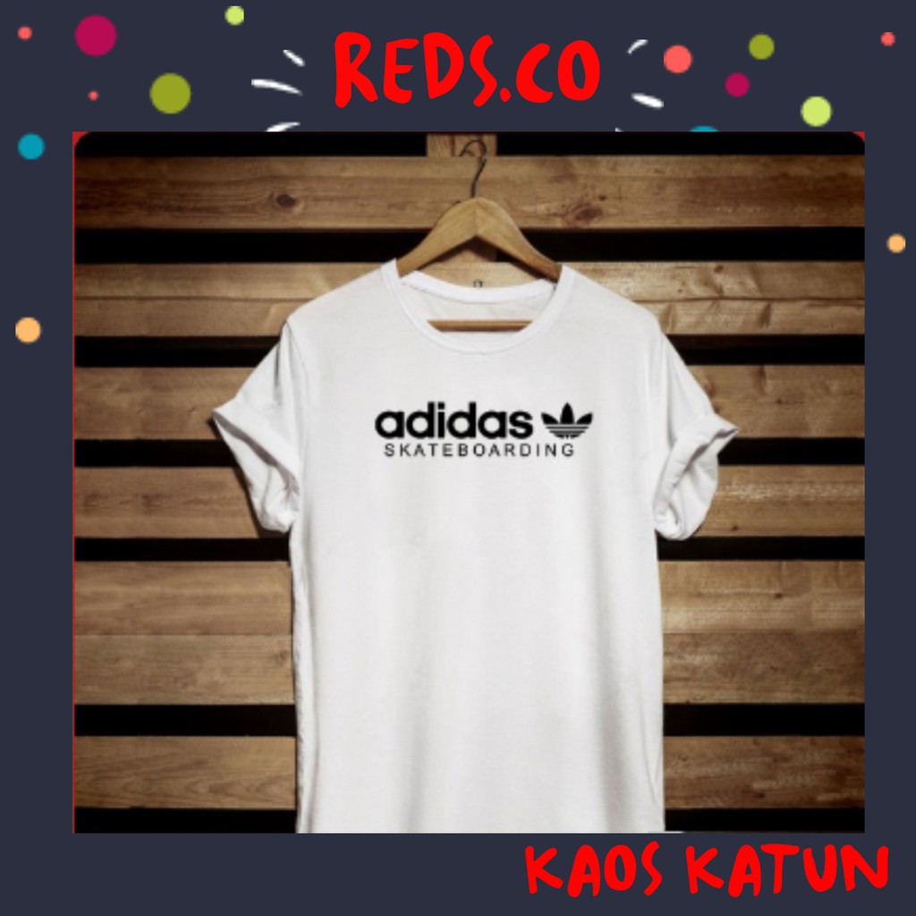 BAJU KAOS TSHIRT DISTRO VIRAL TULISAN ADIDAS SKATEBOARDING PRIA WANITA COTTON COMBED 30S WARNA HITAM