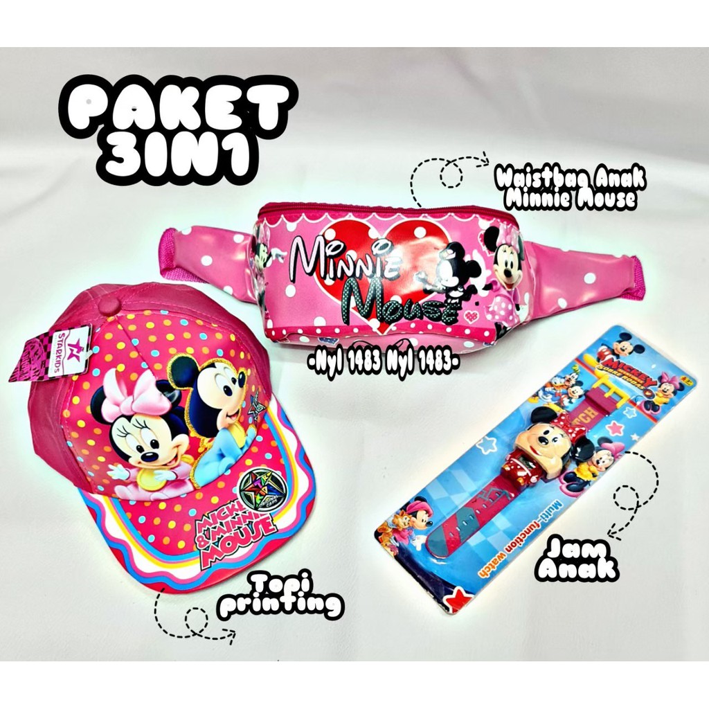 KSO_BAG -Tas Selempang WaistBag Anak Perempuan 3In1 Termurah Carakter Micky Mouse Lucu Korea Style