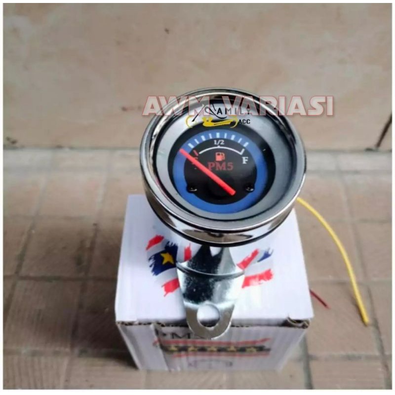 Speedometer Amper bensin led jarum / Fuel Meter bensin analog led body crome sama hitam 12 volt universal motor