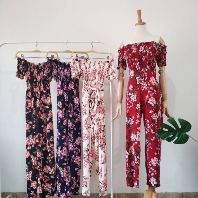 Jumpsuit panjang sabrina bunga bubblecrepe