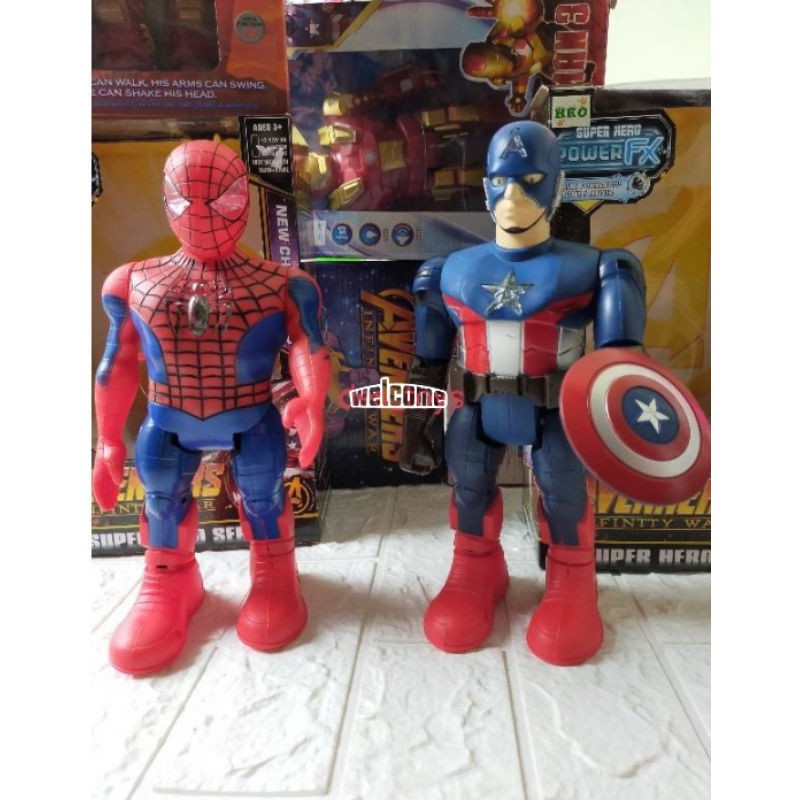 Mainan Robot Spiderman Anak Robot Captain America Mainan Anak Robot Avenger Jalan Lampu Suara