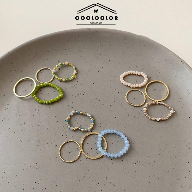 COD❤️4PCS/SET Setelan Cincin Kacang lingkaran biasa warna Wanita Korea Murah Simple Fashion Ring Jewelry Perhiasan Aksesoris Hadiah Ulang Tahun