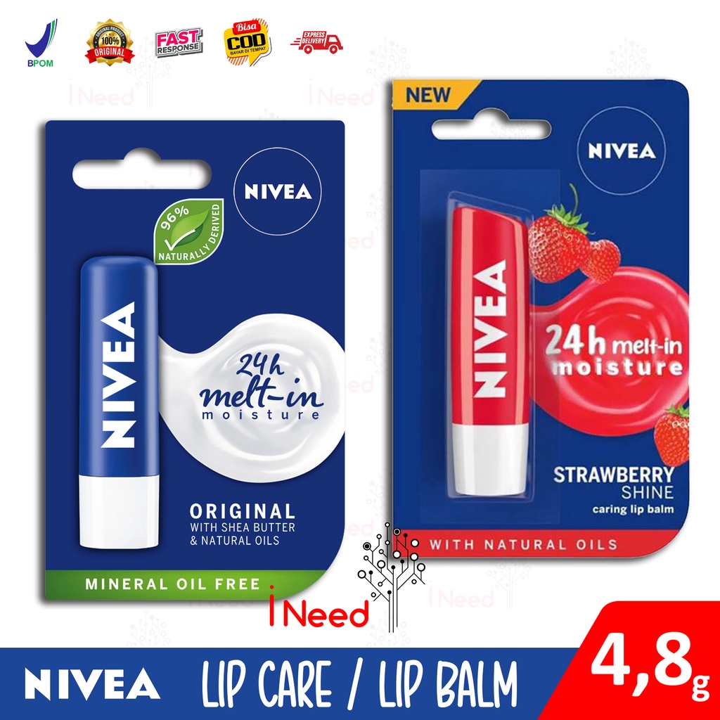 (INEED) Nivea Lip Care Lip Balm Original Care - Strawberry Shine - 4,8 g