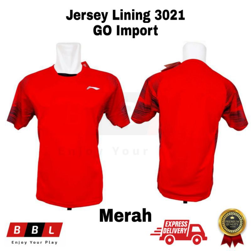 Kaos Badminton Lining 3021 merah Grade Ori Import / kaos bulutangkis Lining GO Import baju badminton