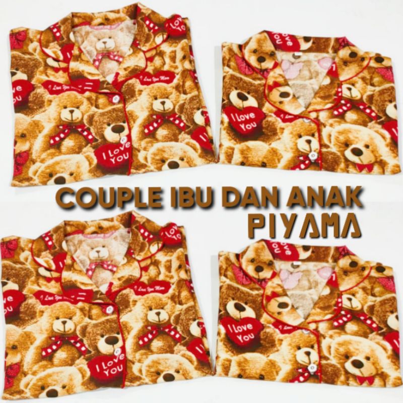 Piyama HP (Celana pendek) TEDDY katun pasangan mom and kids