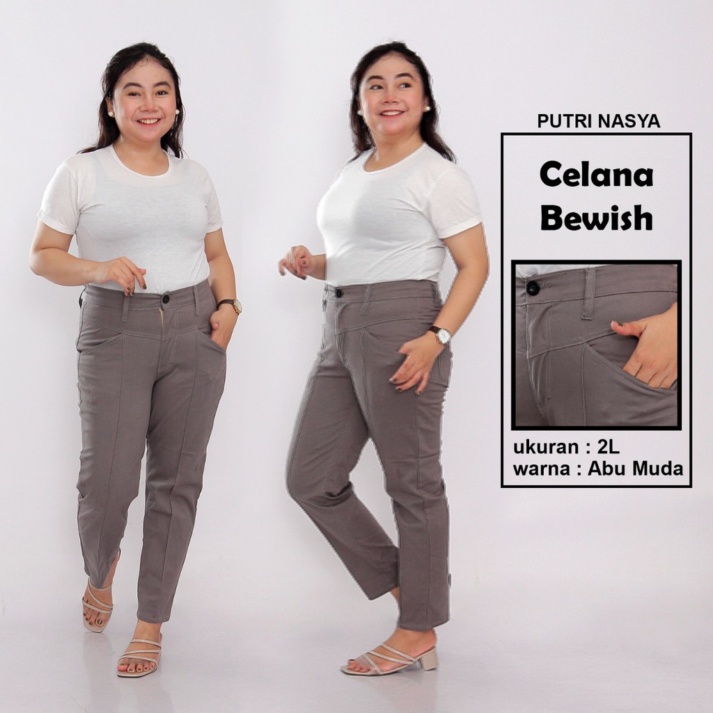 Celana Kerja Super Jumbo XXL, 4L, 5L, 6L 8L Big Size Chino Stret Army Navy Cream Moca Capucino Hitam / Celana Kantor Big Size Wanita / Celana Kerja Wanita Jumbo / Celana Karet Kekinian / Celana Bahan Formal Model Terbaru / Celana Katun Karet Super Big