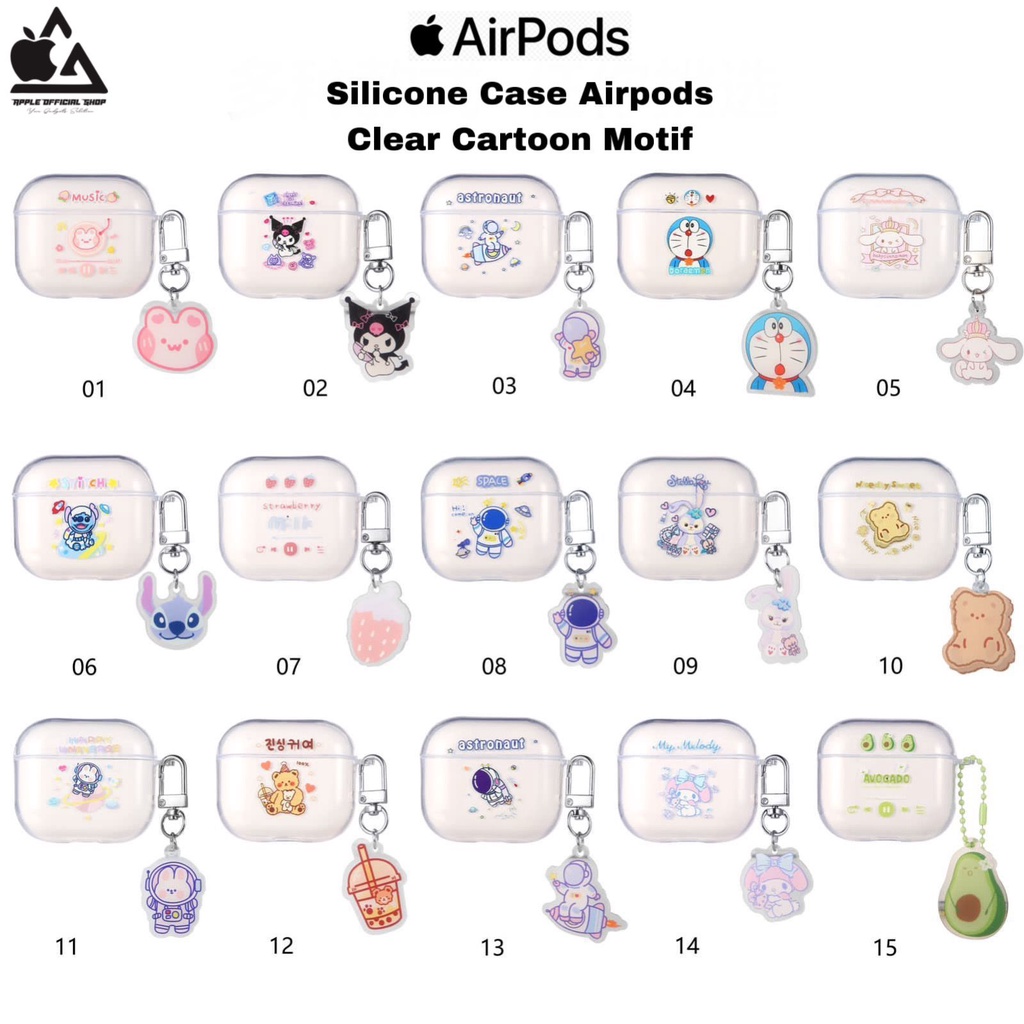 Silicone CASE APPLE AIRPODS Gen 1 2 3 PRO  TRANSPARAN MOTIF LUCU CARTOON KARTUN Karakter Gantungan Lucu Keren Silikon Softcase Inpods Pouch Cover Earpods Headset Earphone