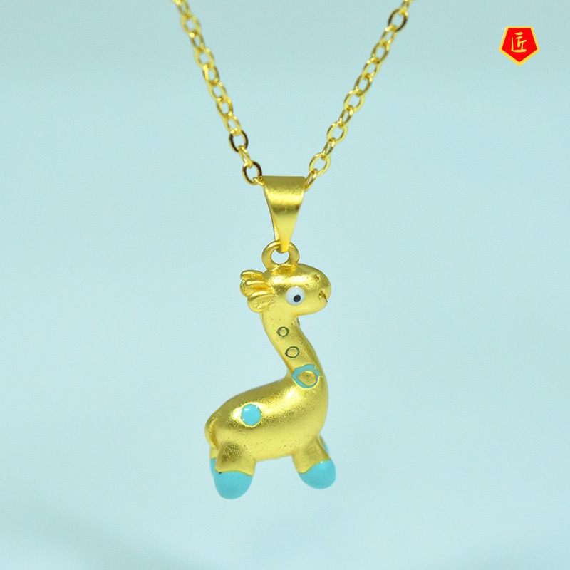 [Ready Stock]Cute Animal Giraffe Pendant Lucky Beads Gold Necklace