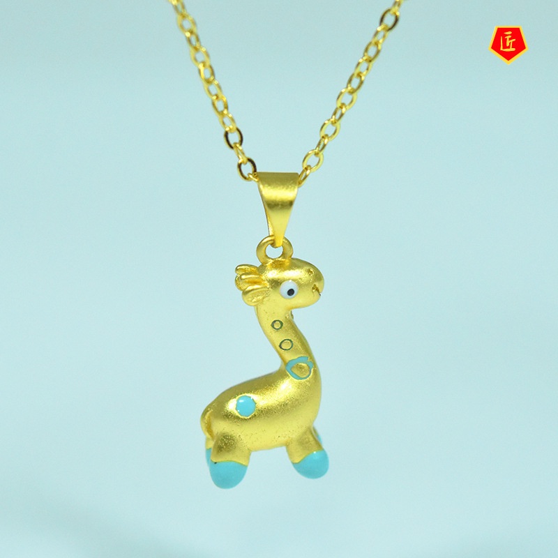 [Ready Stock]Cute Animal Giraffe Pendant Lucky Beads Gold Necklace