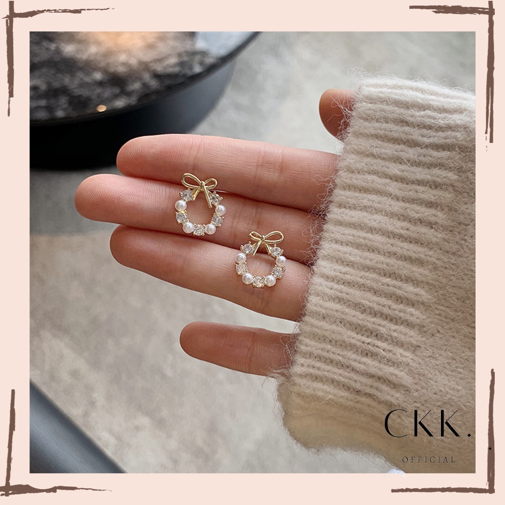 ➰CKK➰K37 Anting Tusuk Pita Mutiara Wanita