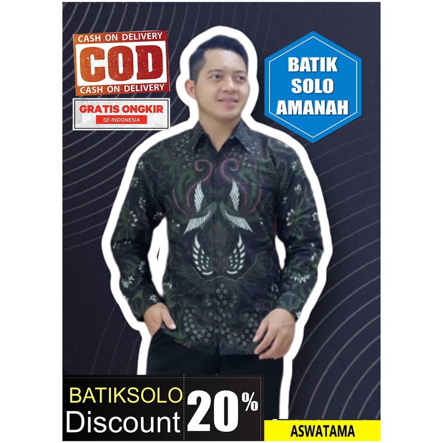 PROMO ASWATAMA BATIK INDONESIA KEMEJA BATIK PRIA SOLO LENGAN PANJANG LAPIS FURING ATASAN PREMIUM MOD