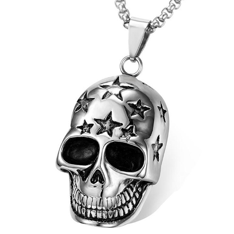 Fashion New Stainless Steel Rock Star Skull Necklace Pendant Skeleton Fashion Men and Women Jewelry