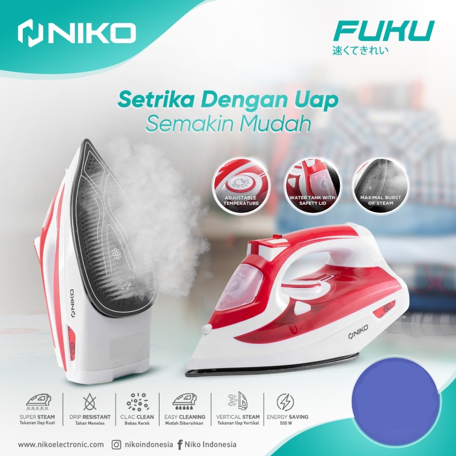 NIKO FUKU STEAM IRON/SETRIKA LISTRIK UAP LOW WATT - ANTI LENGKET