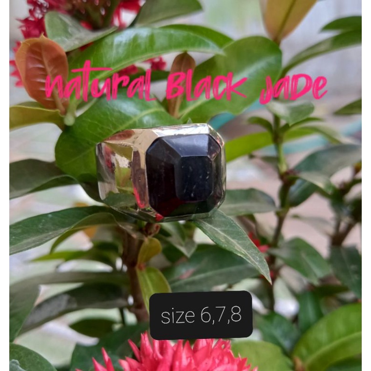 cincin pria natural batu black jade alpaka koin