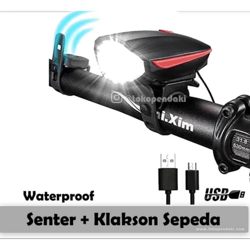 Lampu + klakson sepeda usb charging