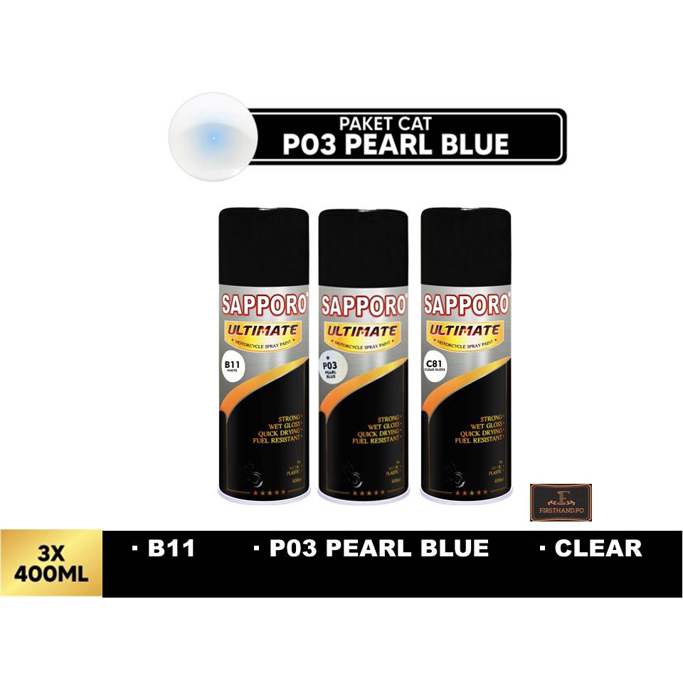 Paket Sapporo Ultimate Pearl Blue P03 + White B11 + Clear C81 / Cat Lembayung Biru Putih Vernis Glos