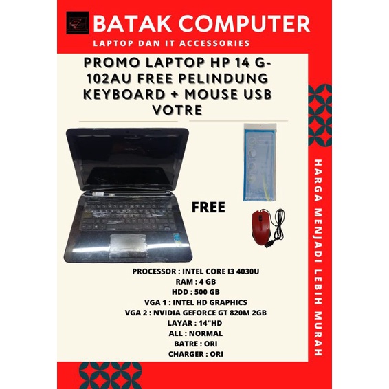 LAPTOP HP G102AU I3 SECOND/ LAPTOP HP BEKAS