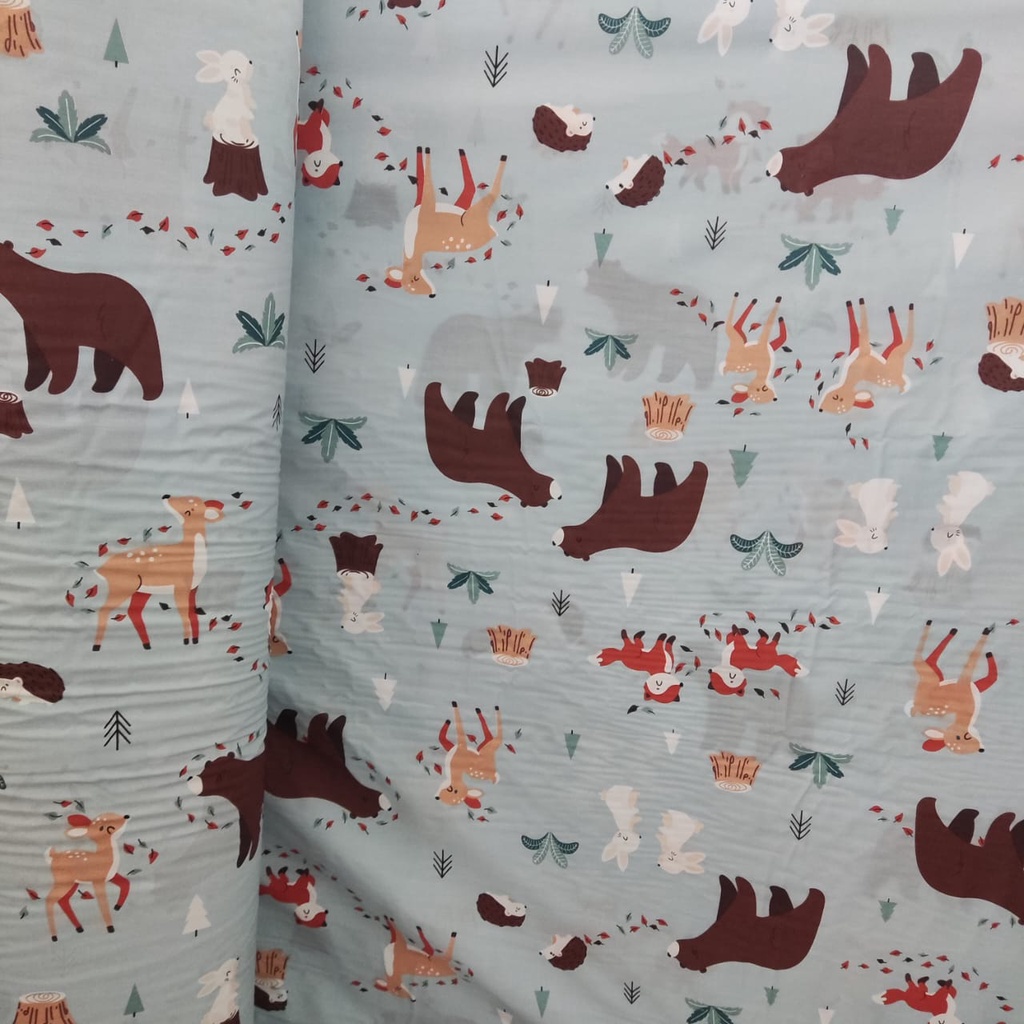 KAINKU - Kain Meteran Katun Lokal CVC motif Dino Family &amp; amazon bear (harga 1 meter)