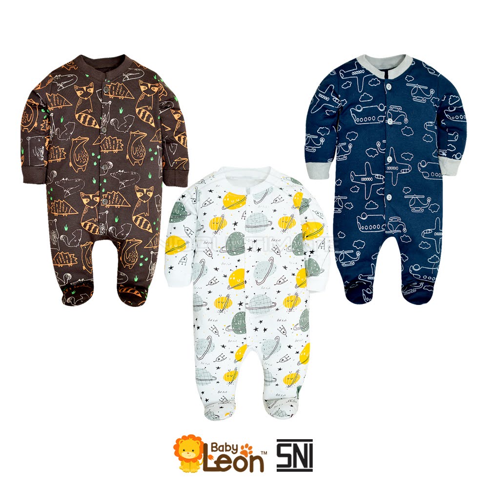 BABY LEON Jumpsuit Bayi Kaki Tertutup Lengan Panjang Jumper Bayi Laki-Laki Newborn BC-072 Baju Bayi 