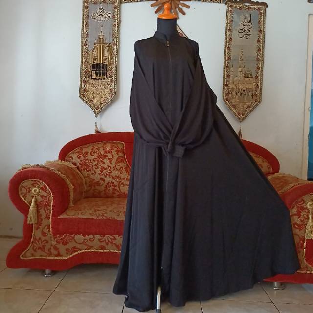 Abaya Ori Saudi hitam polos Full Resleting umbrella Fursan Premium