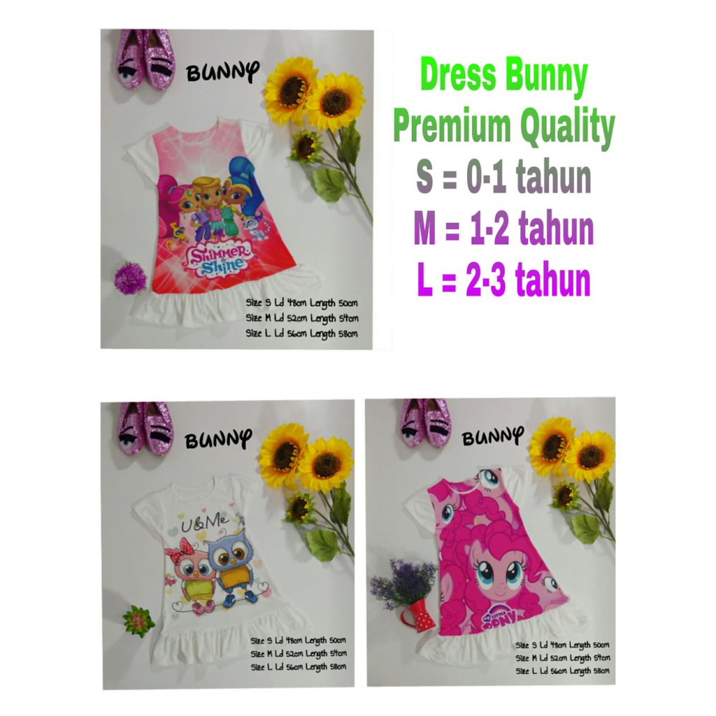 BEST SELLER DRESS ROK COTTON GIRL KARAKTER BUNNY ( 0-3 Tahun )