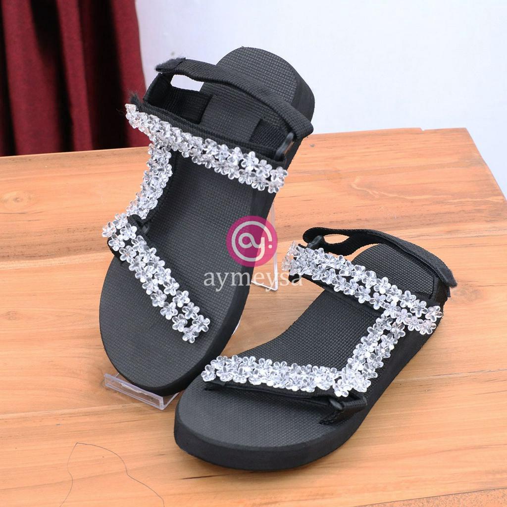 ELODI  (Beads Sandal - Sandal Mote/Manik Sakura Wanita) Sendal Wedges Wanita Tali