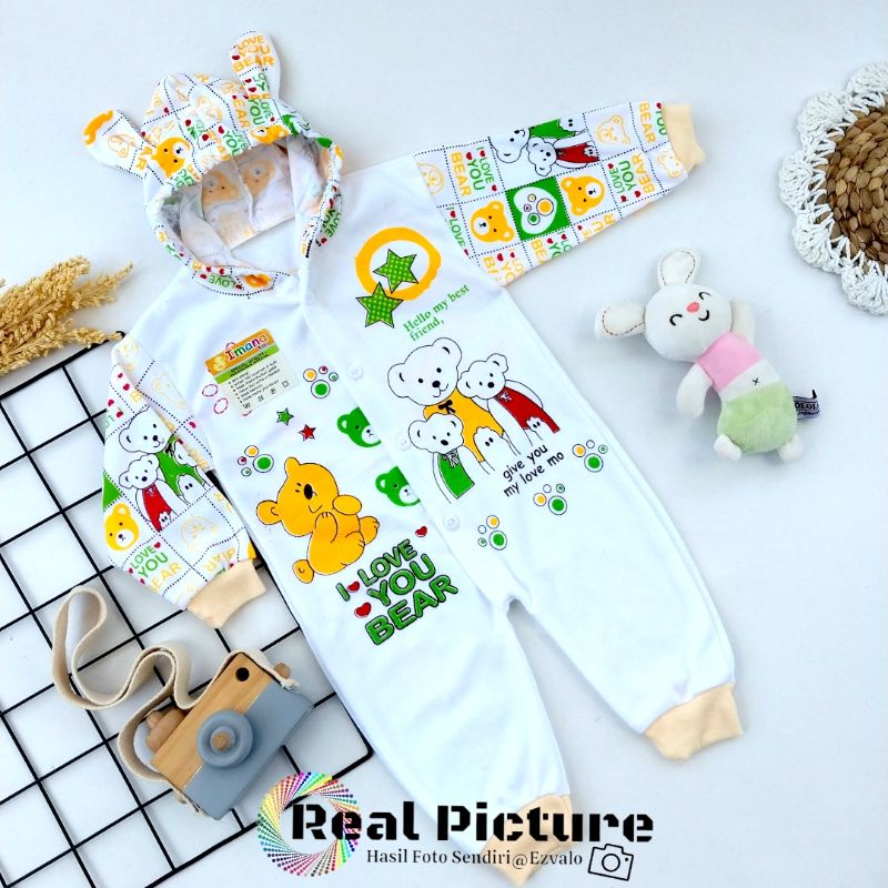 Jumper buka kaki bayi 0-3 bulan Baju kodok bayi sablon lucu