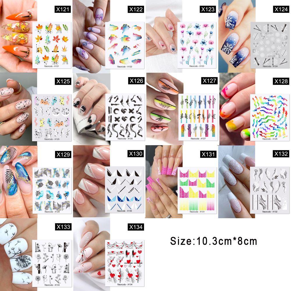 R-flower Nail Art Stiker Kuku Slider Kartun Geometris 3D Decals