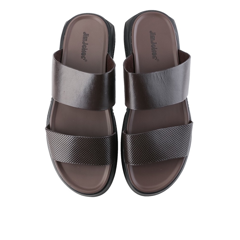 SANDAL CASUAL JIM JOKER PRIA ORIGINAL SLIDE KULIT BRANDED COKLAT JJ39