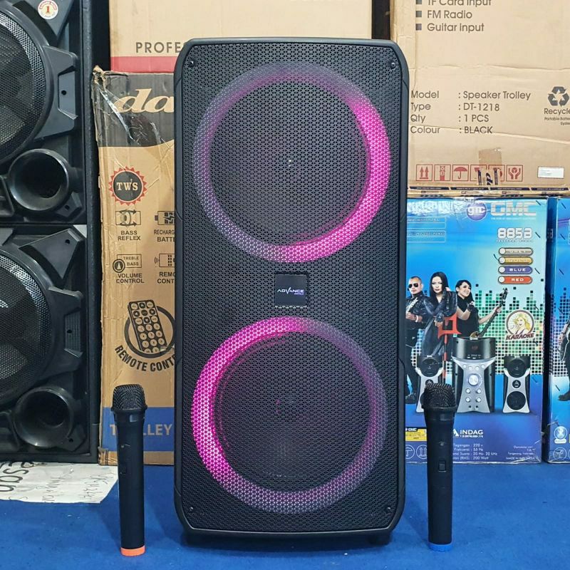 Speaker Portable Advance K1001 Party Bluetooth Extra Bass + 2 Mic Wireless Double 10 inch