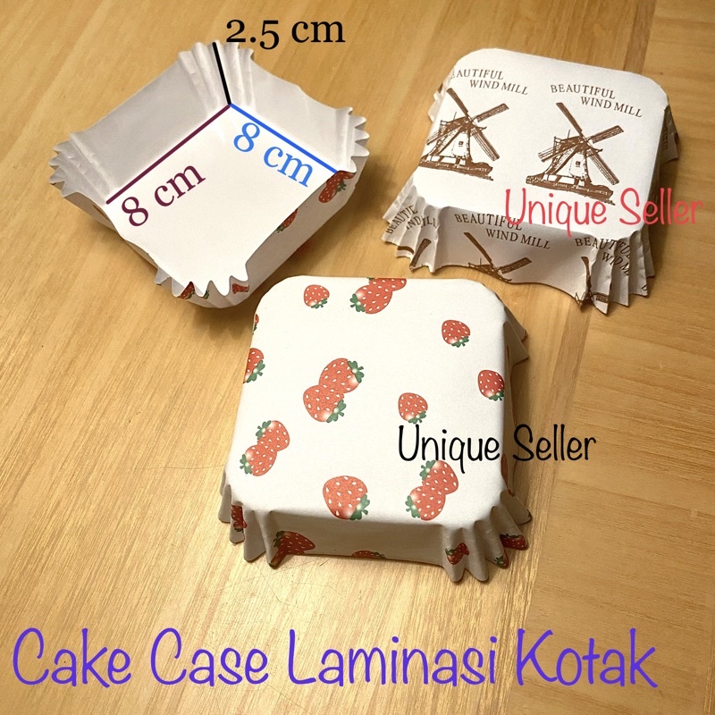 Cake Case Kotak Laminasi 8x8 cm Anti Minyak isi 8-10 pcs / Paper Cup Case Laminasi Kotak Kincir Windmill Strawberry Strawberi / Kertas Alas Kue Laminating 8 x 8 cm