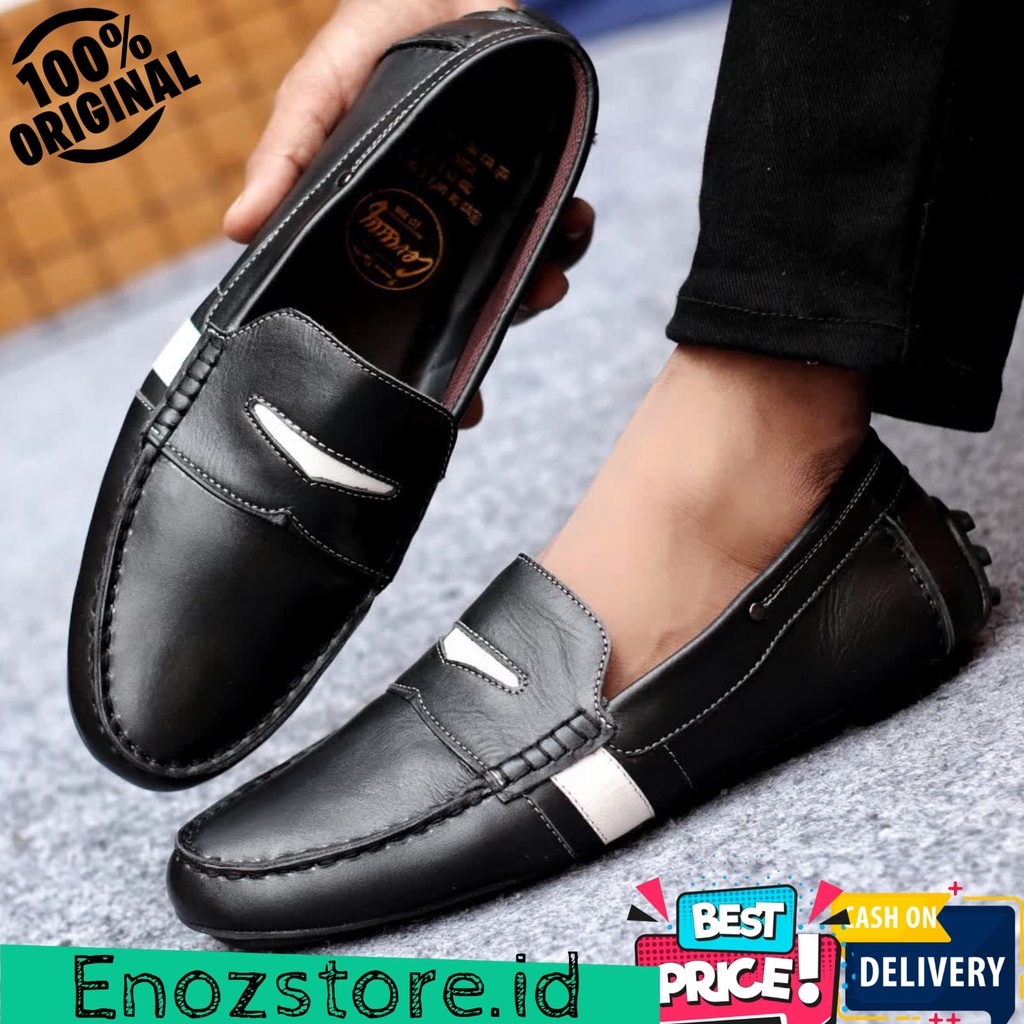 ENOZ X SIMAO - Sepatu Formal Slop Pria Kulit Asli Original Slip On Kasual Kerja Cowok Men ORI