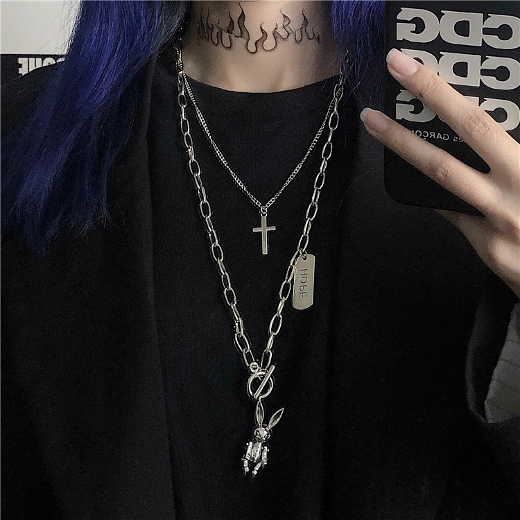 Punk Multilayer Cross Necklace Hip Hop Nightclub Hope Pendant Accessories