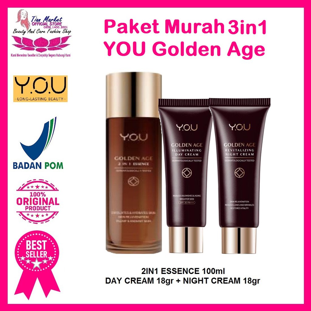 Serum Essence Day Nigt Cream Wajah Paket Lengkap 3in1 YOU Make up Golden Age Series 18gr Ori BPOM