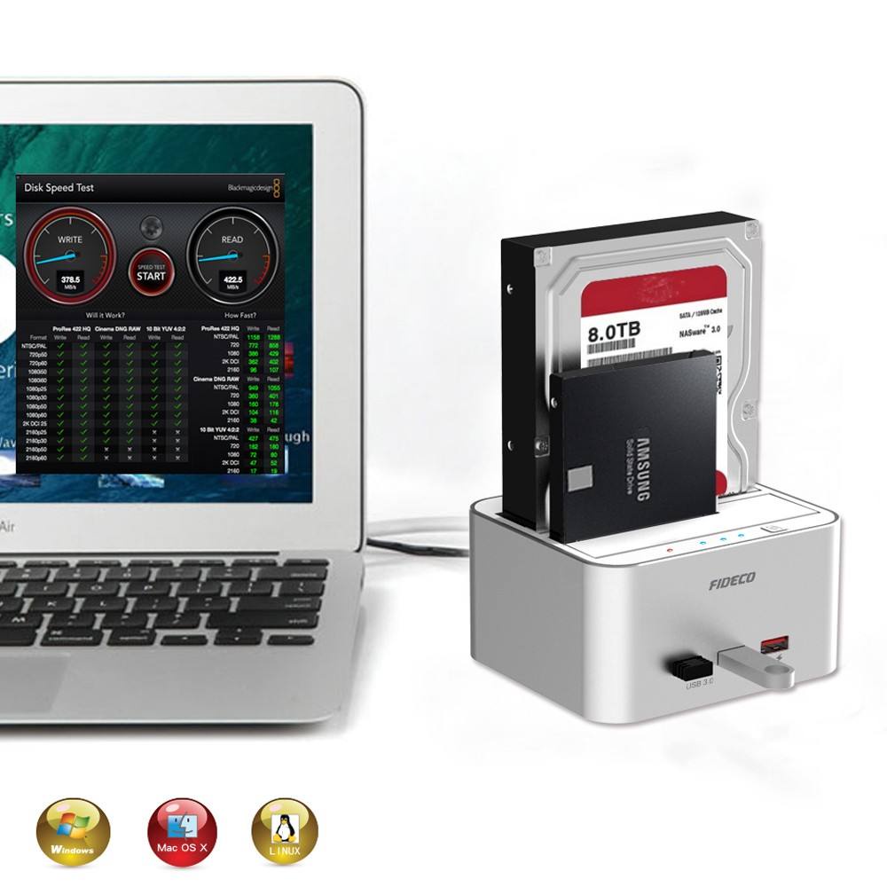 Docking Harddisk 2 Bay with USB HUB 3.0 USB Charger FIDECO up to HDD SSD