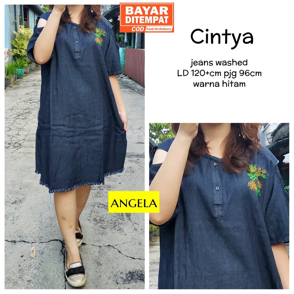 Dress Jeans Lepis Jumbo Cintya Mini Dress Sarbina Jins Ld 120 Daster Jeans Viral Kekinian