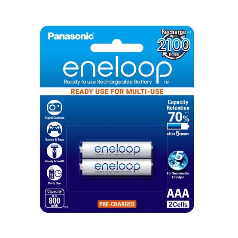 Panasonic Eneloop AAA Rechargeable Battery 800mAh (2PCS) / Baterai Charge AAA