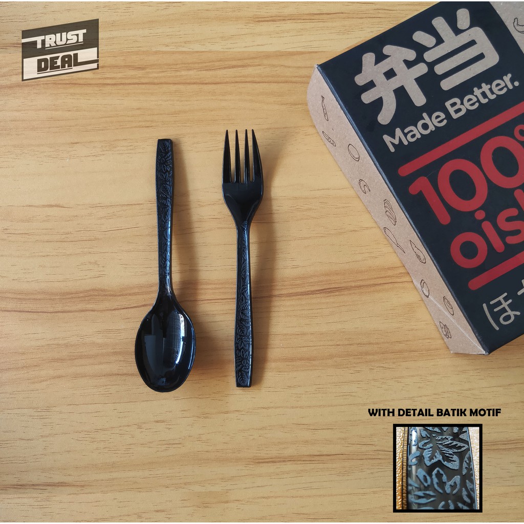 Set Sendok Plastik Garpu Plastik, Sendok Garpu Set PREMIUM HITAM BATIK