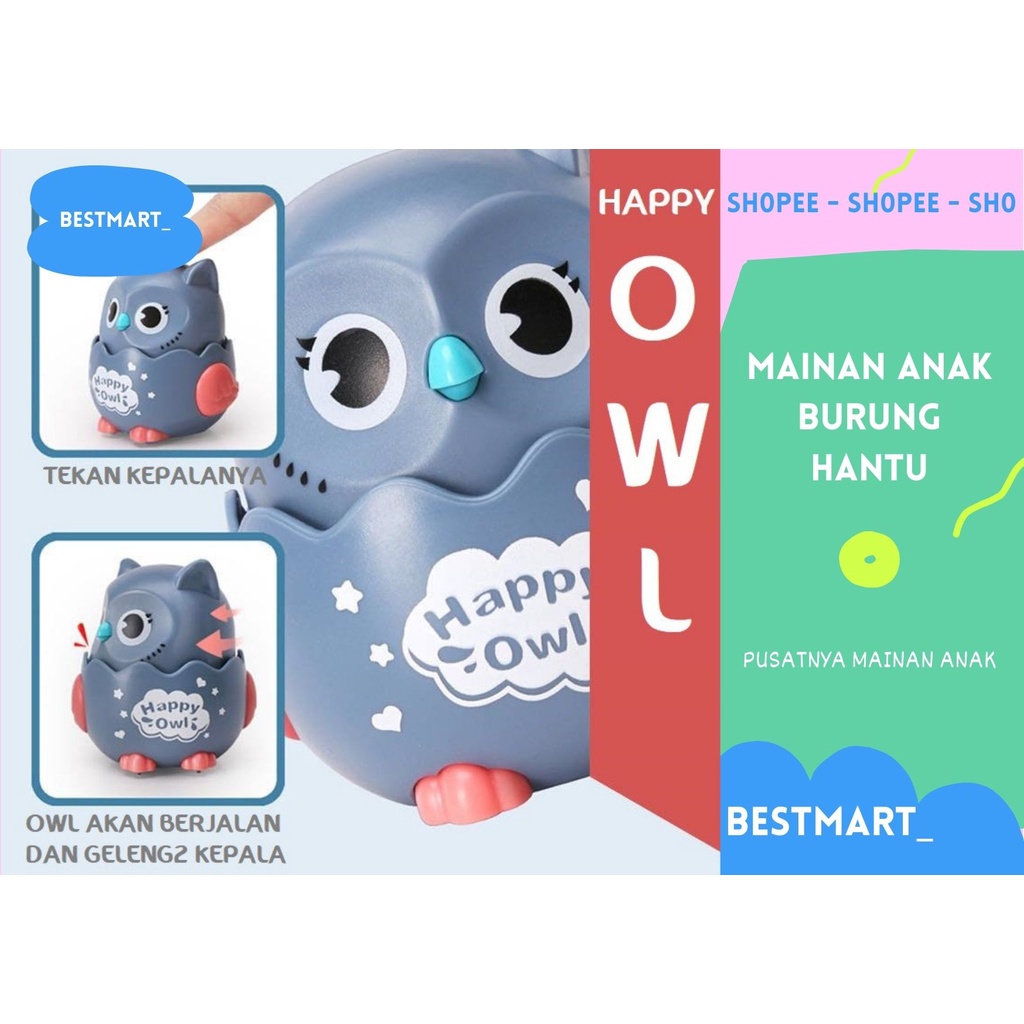 Mainan Happy Owl Tumbler Roda Rattle Roly Poly Karakter Owl Burung Hantu Atau Mainan Lucu Happy Owl Burung Hantu Press and Go