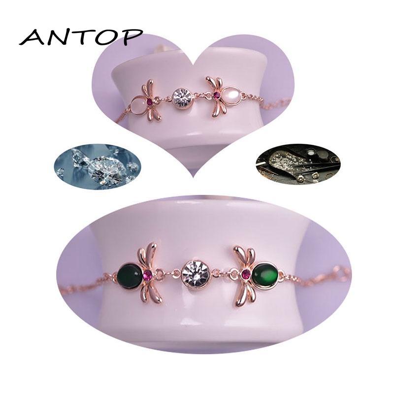 1 Pcs Korea Fashion Gelang Titanium Wanita Anti Karat Berlian Permata Hijau Bracelet ANTOP