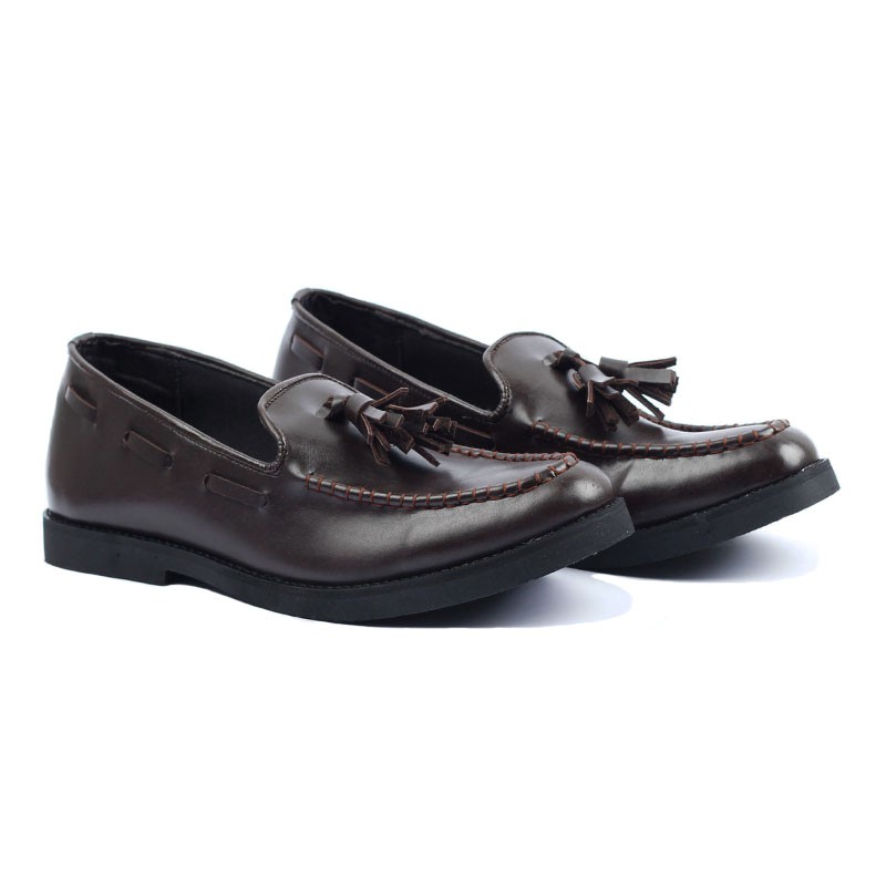Porto Brown | Sepatu Tanpa Tali Coklat Loafers Pria Casual Kerja Formal Kantor Laki | FORIND x Giant Flames