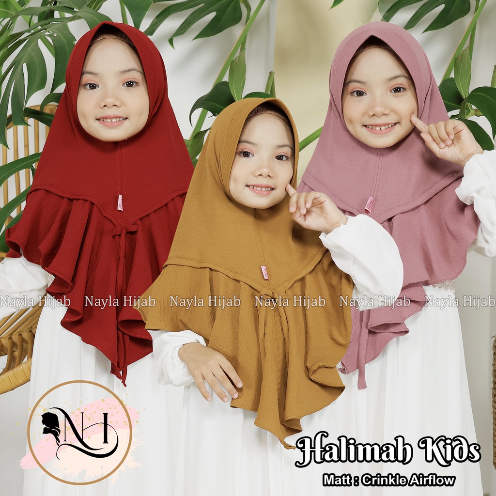 Kerudung Instan Anak Halimah Kids Crinkle Airflow Premium Jilbab Anak Airflow Anti Kusut Nayla Hija'b