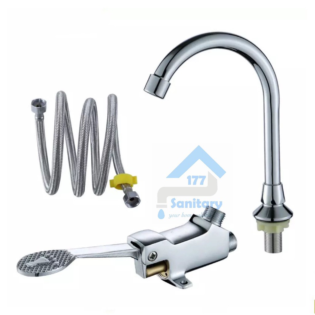 Kran wastafel sink INJAK 1007- keran air injek kuningan foot pedal valve brass pijak tekan push WASHTAFEL brass faucet /i35